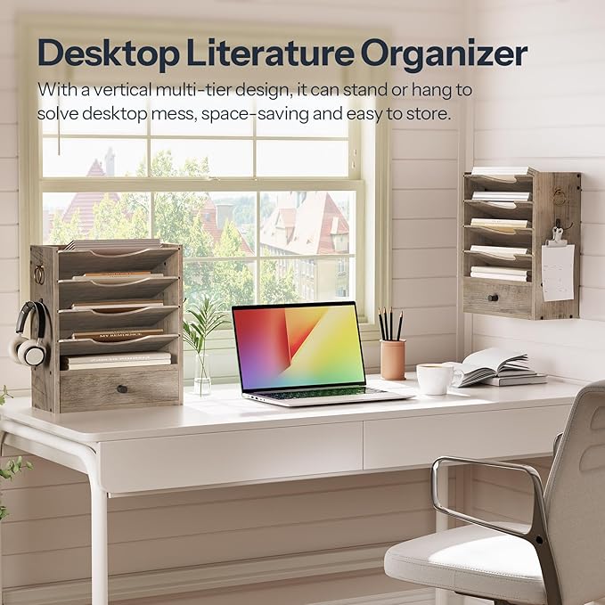 HOOBRO Wall File Organizer, Mail Organizer Wall Mounted, Wooden Mail Sorter - Image 4
