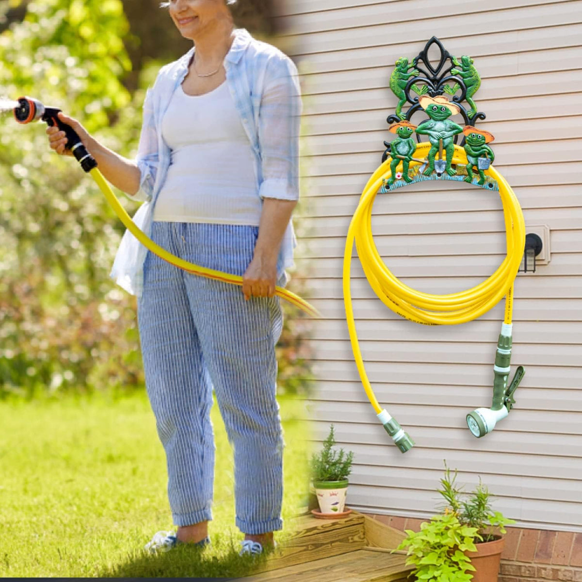 Sungmor Cast Iron Wall Mounted Garden Hose Holder - Five Frogs Rack