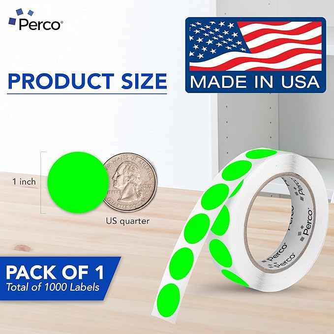 Perco Fluorescent Green 1-Inch Round Circle Dot Sticker Labels - Image 2