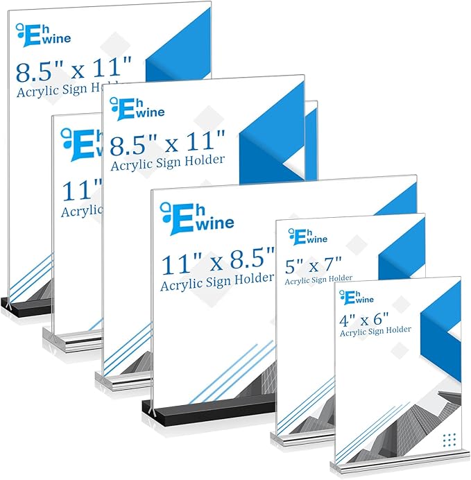 EHWINE 6 Pack Acrylic Sign Holder 8.5 x 11 Horizontal, Double-Sided Stand up - Image 7