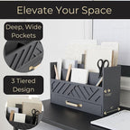 BLU MONACO | Grey Wooden Desk Organizer - Image 3