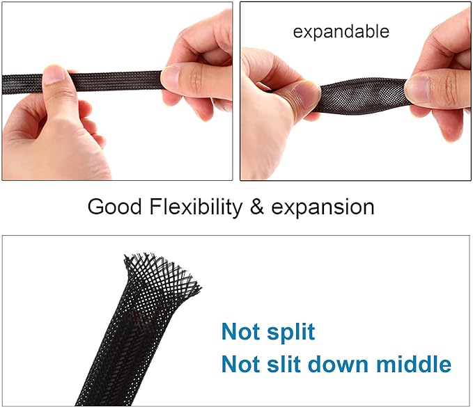 25ft - 1/2 inch PET Expandable Braided Sleeving – Black – Alex Tech Braided - Image 5