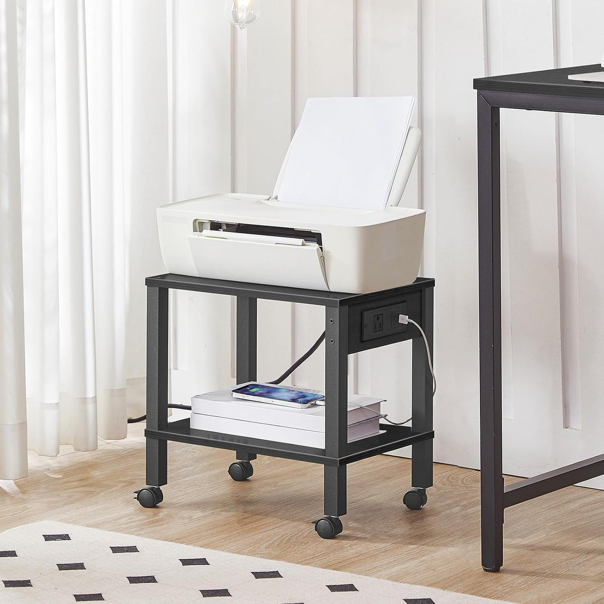 HOOBRO 2-Tier Printer Stand with Charging Station, Under Desk Printer Table, ...