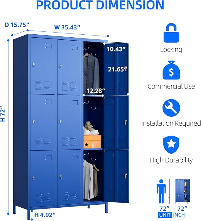 SUPEER 9 Doors Metal Locker for Employees - Image 3
