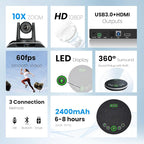 TONGVEO 10x Zoom Conference Room Video Camera System, All-in-One HD 1080P 60fps - Image 3