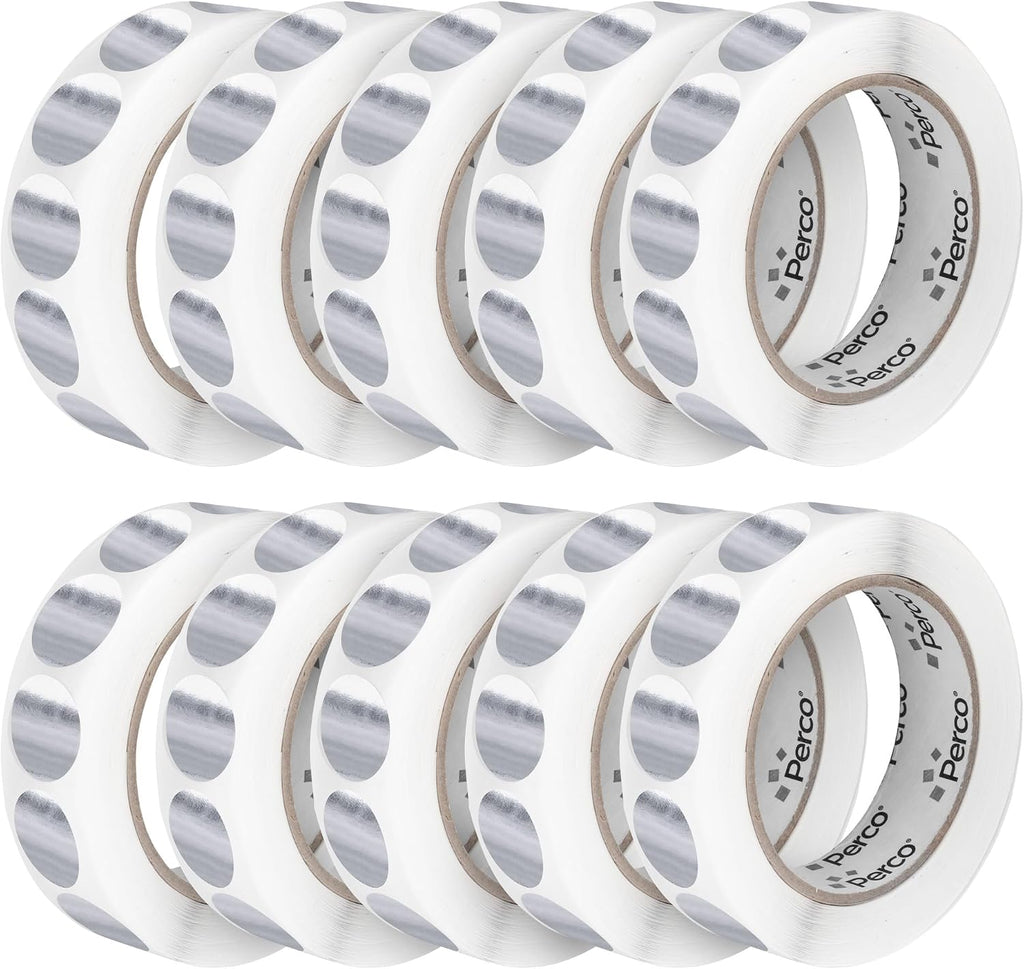 Perco Metallic Silver 1-Inch Perforated Circle Dot Sticker Labels — 10 Rolls