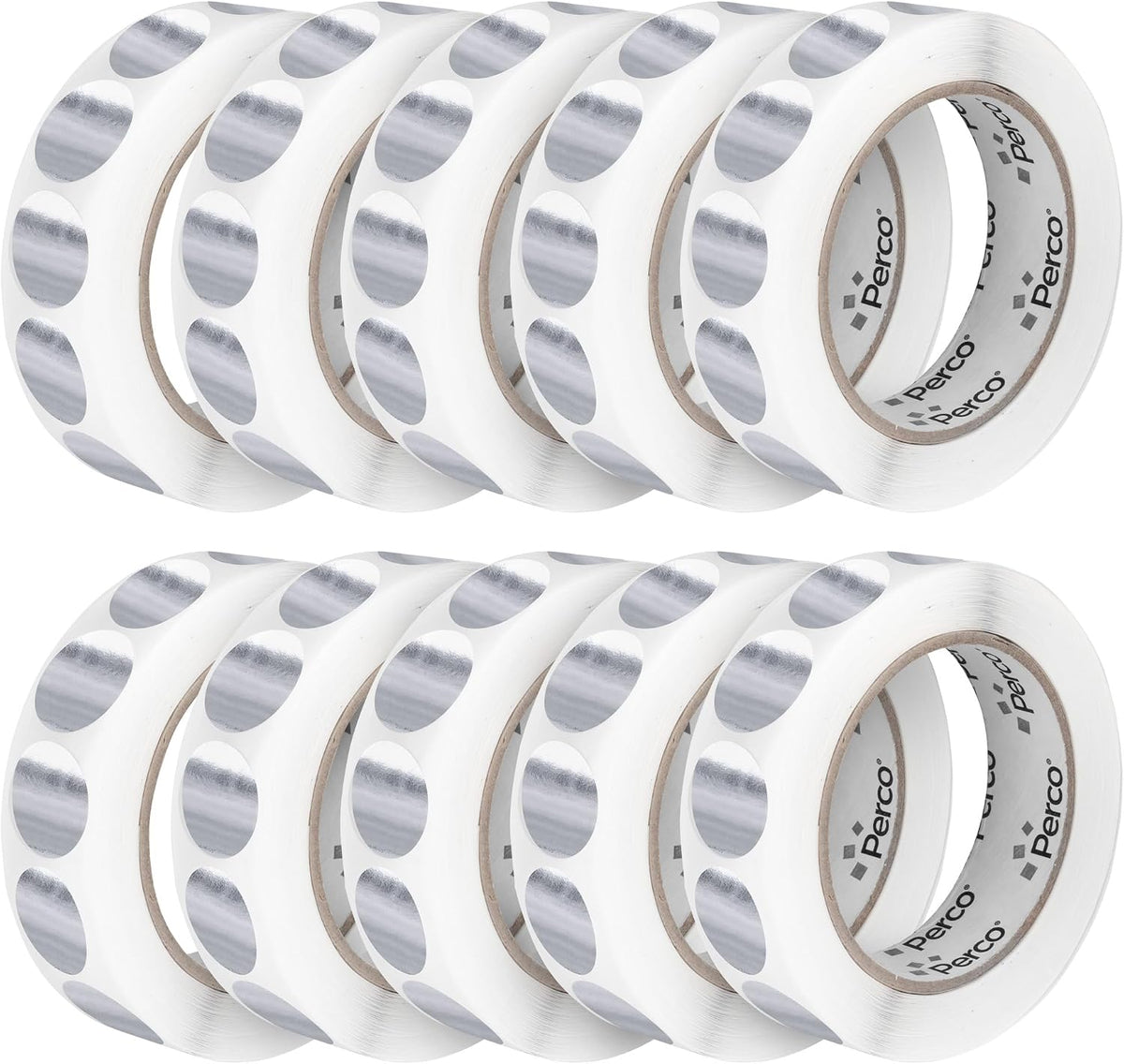 Perco Metallic Silver 1-Inch Perforated Circle Dot Sticker Labels — 10 Rolls