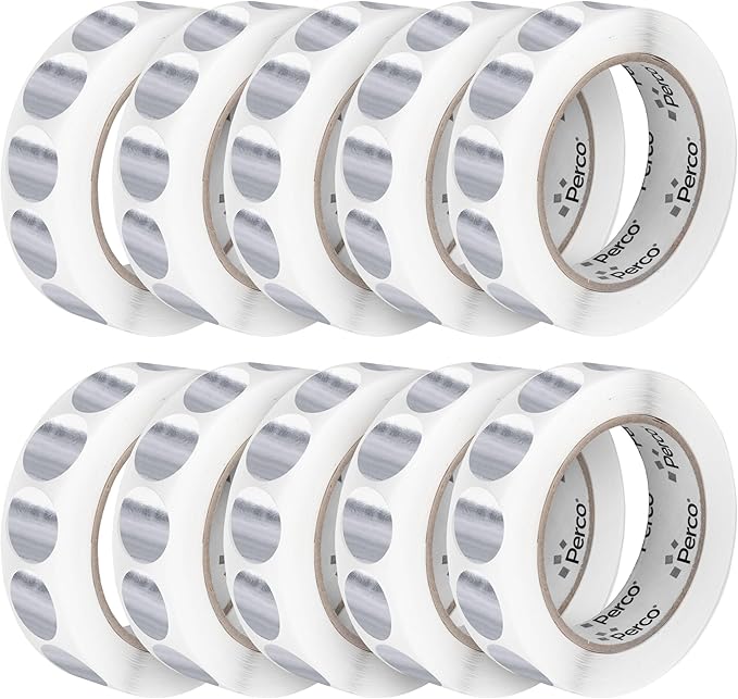 Perco Metallic Silver 1-Inch Perforated Circle Dot Sticker Labels — 10 Rolls by Perco