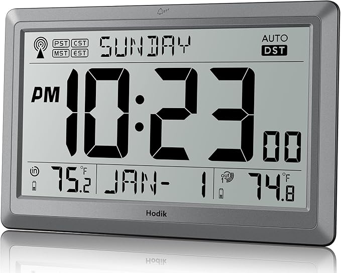 Wall Clock Atomic with Indoor Outdoor Temperature Battery Powered, Easy Reading - Image 8
