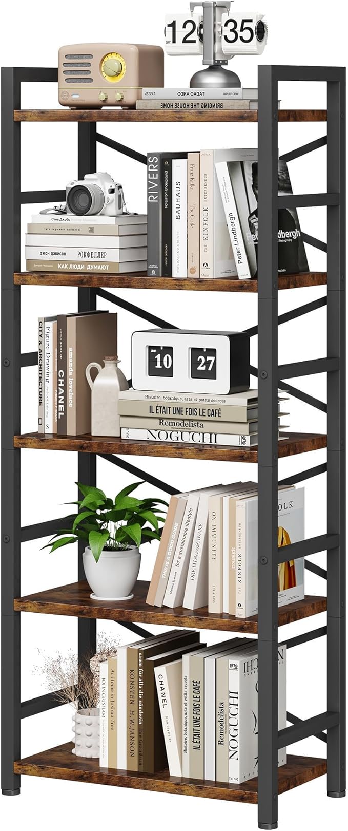 Organization and Storage, 5 Tier Bookshelf, Tall Bookcase by Homeiju