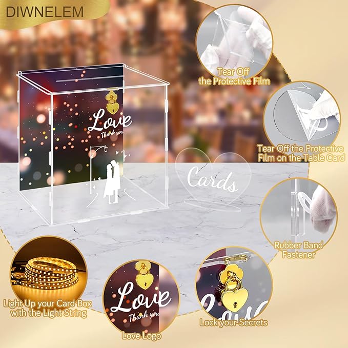 DIWNELEM Wedding Card Box with Lock&Light Large Letter Envelope Box Wedding - Image 3