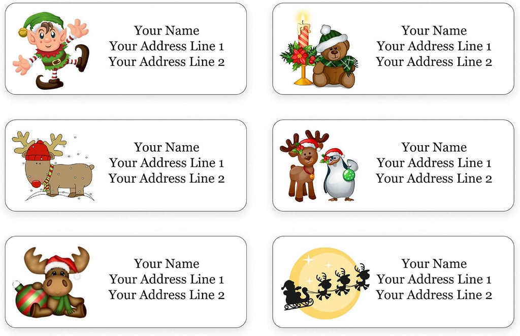 Christmas Holiday Personalized Return Address Labels - Christmas Themed and Design - 1.25" Envelope Seals Included - Made in the U.S.A. (120 Labels)