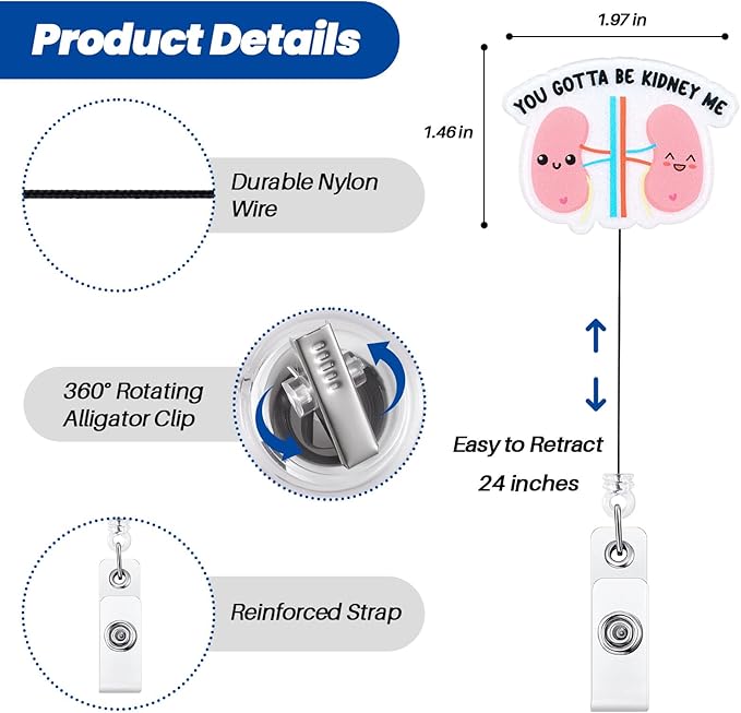 You Gotta Be Kidney Me Funny Nurse Badge Reel, Cute Anatomical Kidney - Image 2