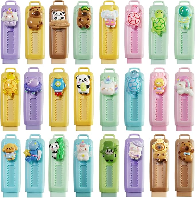 24 Pcs Cute Retractable Eraser for Pencils | Kawaii School Supplies Erasers| - Image 9