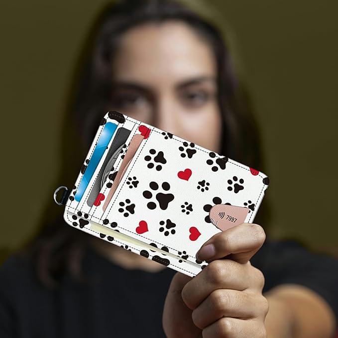 BWEGRHE Small Travel Wallets, Cute Dog Paw Prints Slim Minimalist Front Pocket - Image 6