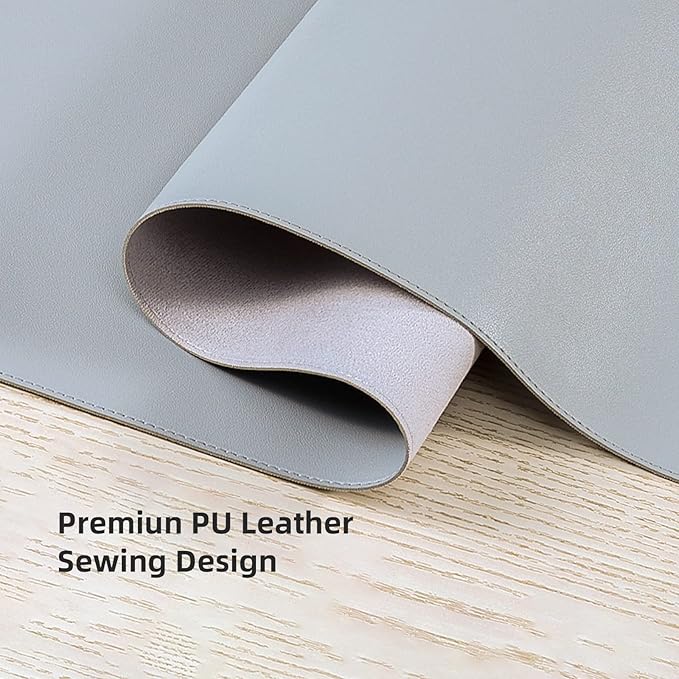 Wolaile PU Leather Desk Pad Blotter, Light Grey Waterproof Office Desktop Mat - Image 2