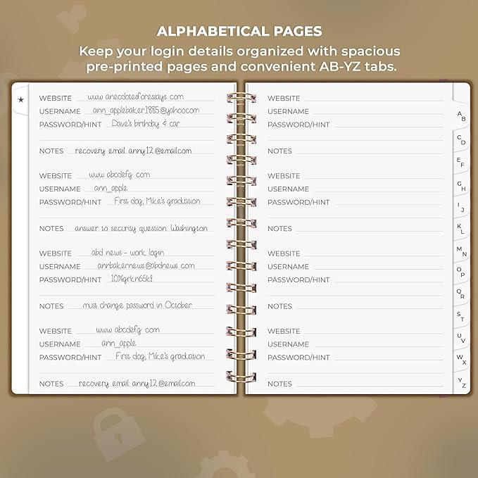 Clever Fox Password Book Spiral – Internet Address & Password Organizer - Image 3