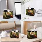 Famame Red Panda Pencil Holder for Desk, Leather Desktop Container Pen Cup - Image 3