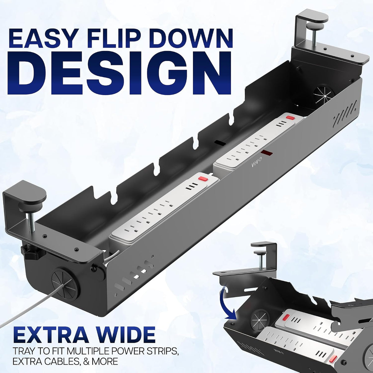 VIVO Black Clamp-On Flip-Open 35 in Cable Management Box, DESK-ACMB35-C