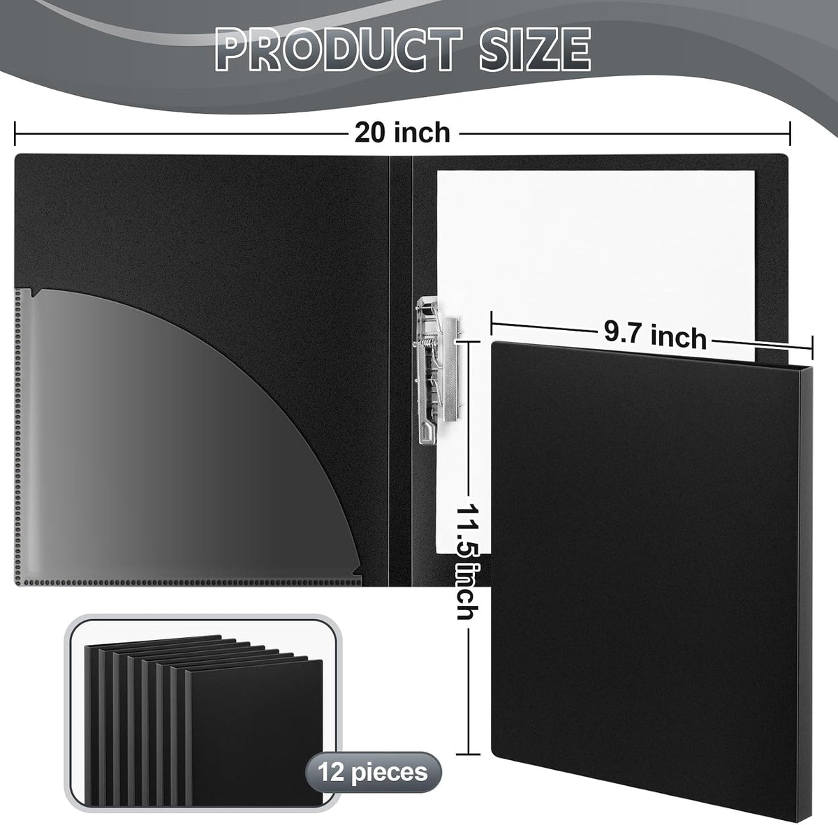 Teling 12 Pack Punchless Clamp Binder Folders, Black