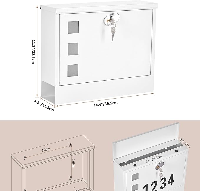 LAND·VOI Locking Mailbox Wall Mounted, Metal Postbox - Image 2