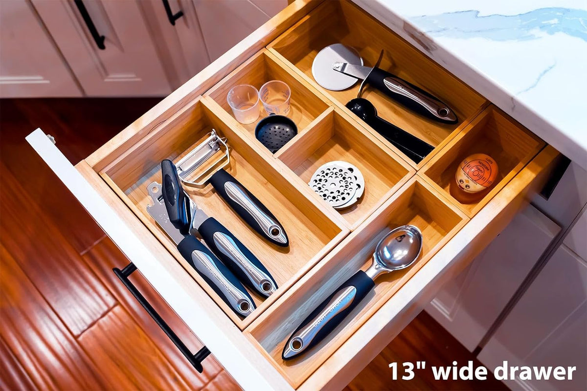 Umilife Drawer Organizer Storage Boxes, 2.5" High Bamboo Drawer Dividers...