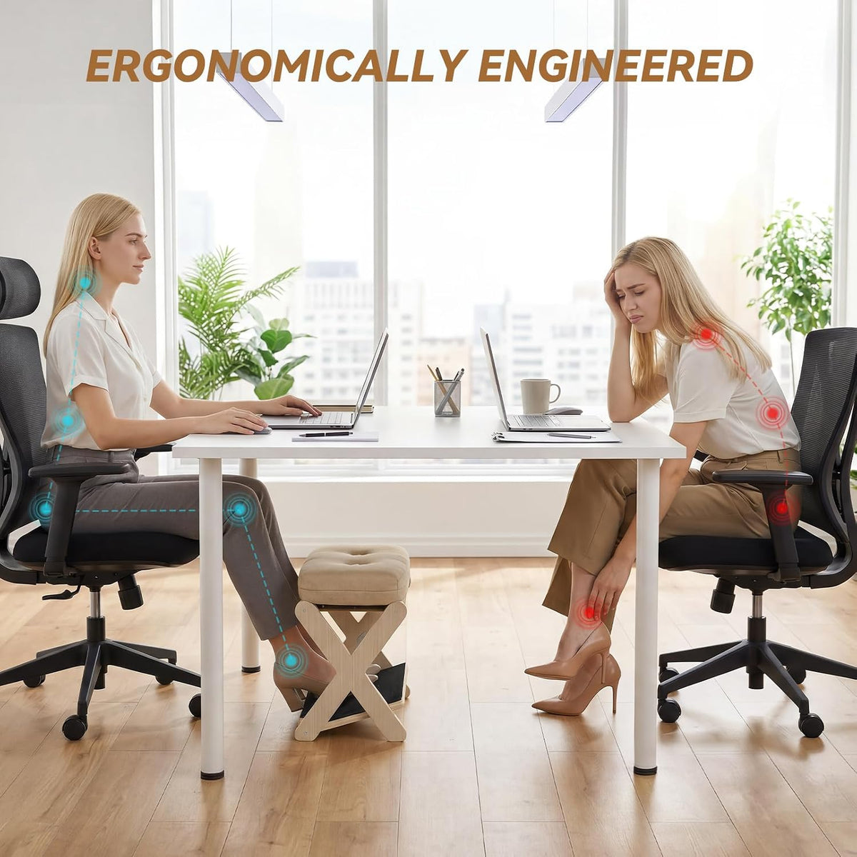 Adjustable Foot Rest Under Desk at Work, 16.6" Wide Wooden Ergonomic Foo...