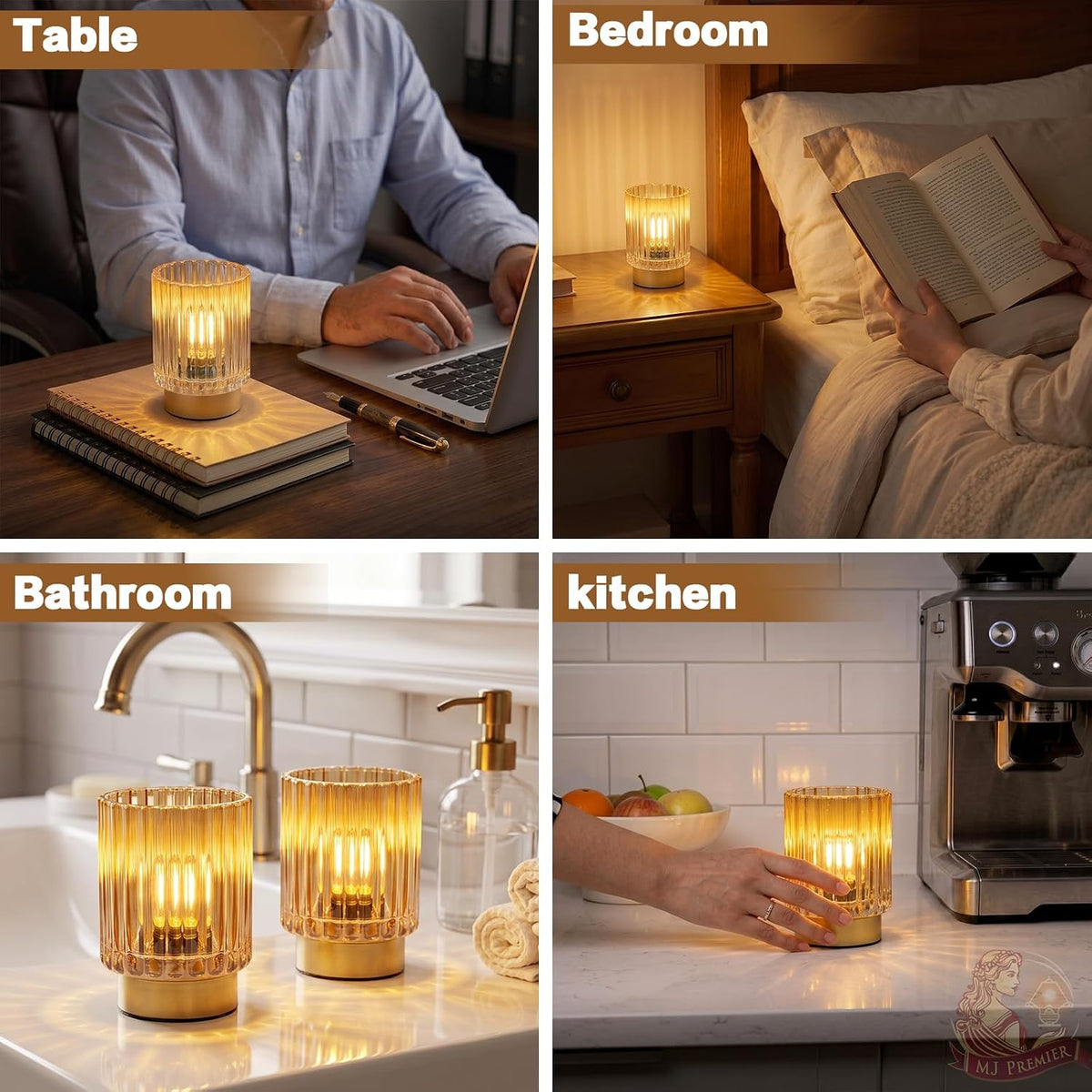 Battery Operated Lamp Timer, Cordless Table Lamp for Shelf Decor, Stripe