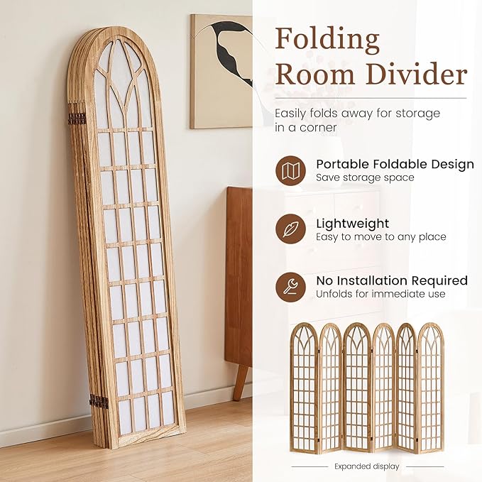 Asnefeli 6 Panel Japanese Room Divider, Shoji Style Partition Divider, Fully - Image 4