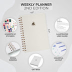 Clever Fox Planner 2.0 Spiral, Undated Weekly & Monthly, White | 5.8x8.3, colorful pages, time-management & productivity organizer, to-do list, habit tracker, start anytime w/ undated pages