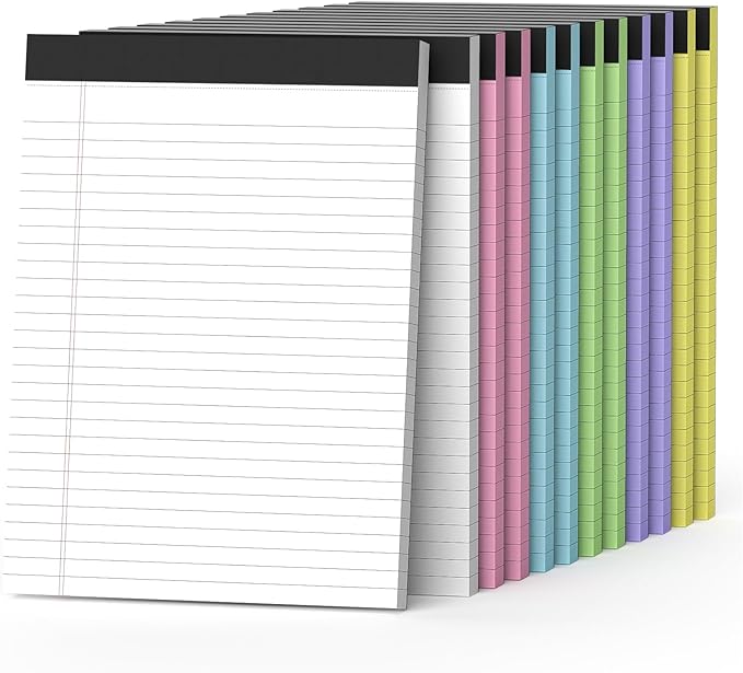 Nichela 12 Pack Colored Legal Pads 8.5" x 11" Note Pads Wide Ruled Lined Paper by Nichela