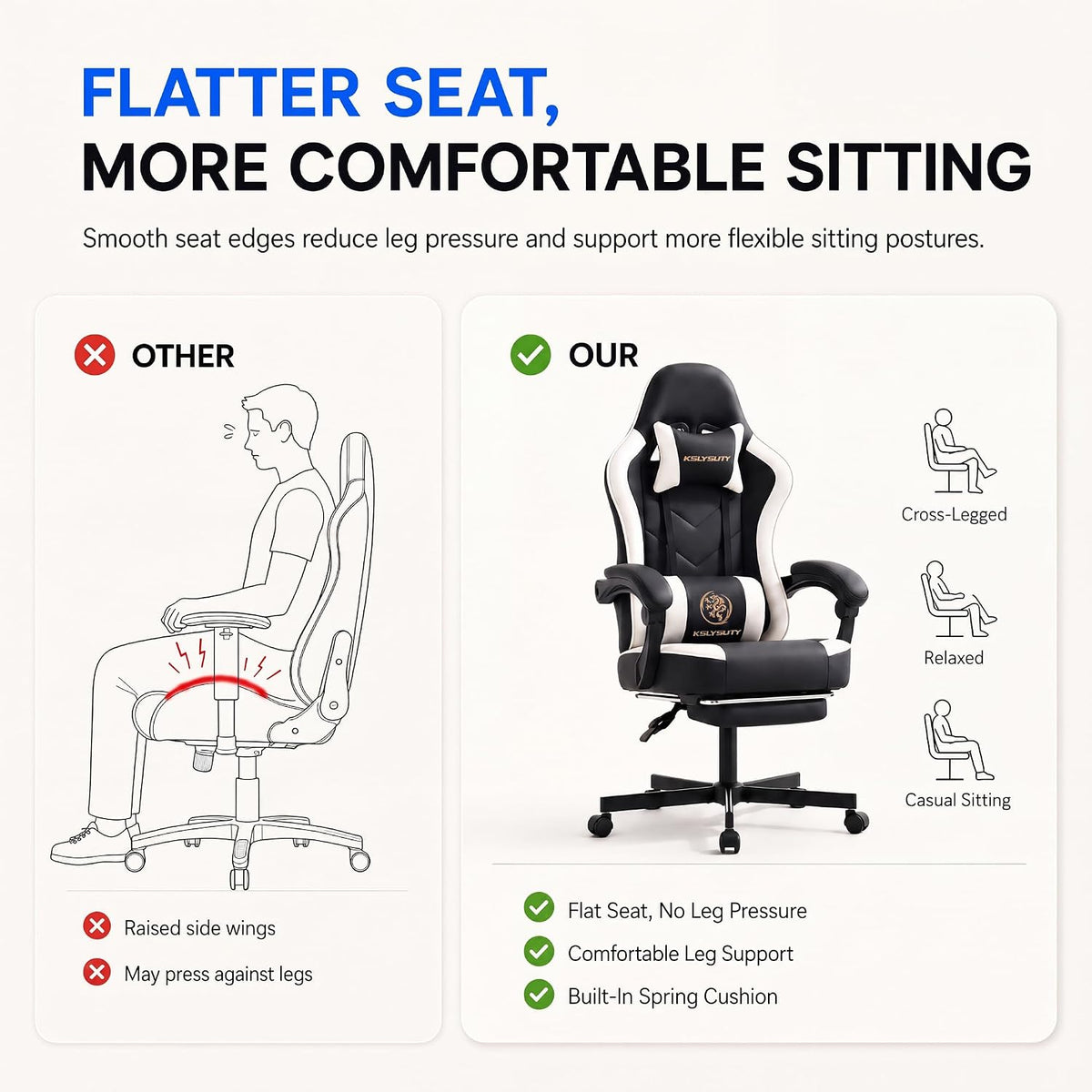 desk computer gaming chair - high back ergonomic, side view
