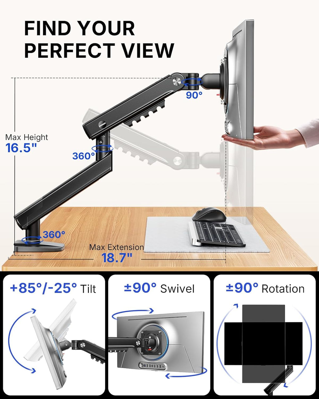 huanuo flowlift™ pro monitor arm for 13–32" screens, package contents