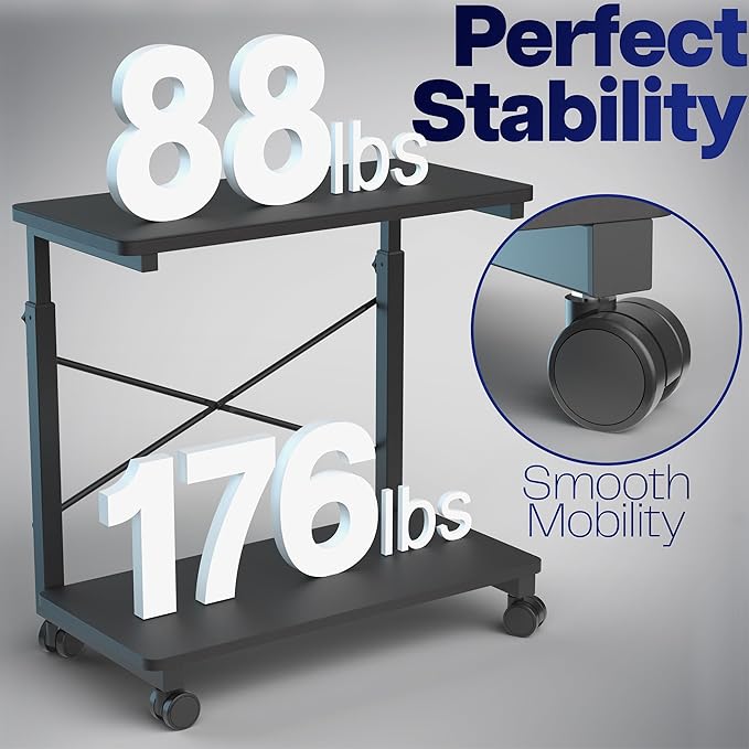 VIVO Large Mobile Adjustable 2-Tier PC Stand, Premium Gaming CPU Computer Tower - Image 3