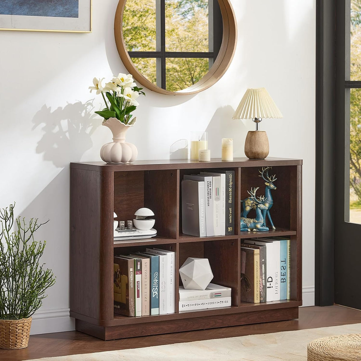 Joaxswe 6 Cube Bookcase, 40" Wide Low Horizontal Book Shelf w/Curved Edg...