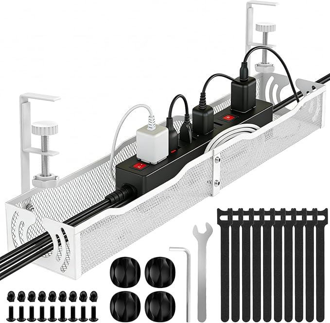 Cable Management, 25.3'' Under Desk Cable Management Tray No Drill, Metal Cable by LOVJOYSE