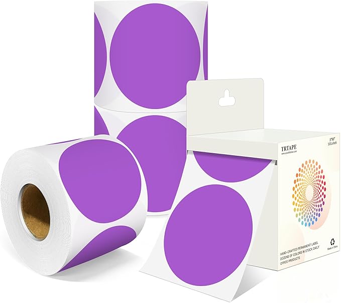 3 Inch Round Colored Dot Stickers, 4 Rolls in Dispenser Box by Unknown