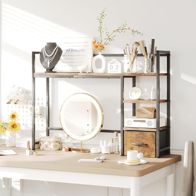 Desk Shelf with Drawer, 41.3" Desktop Organizer Shelf, Desk Hutch - Image 5