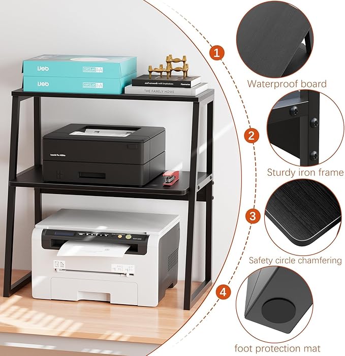 Arbuxzuy Printer Stand, Desktop Printer Shelf, 3 Tier Desk Shelf - Image 5