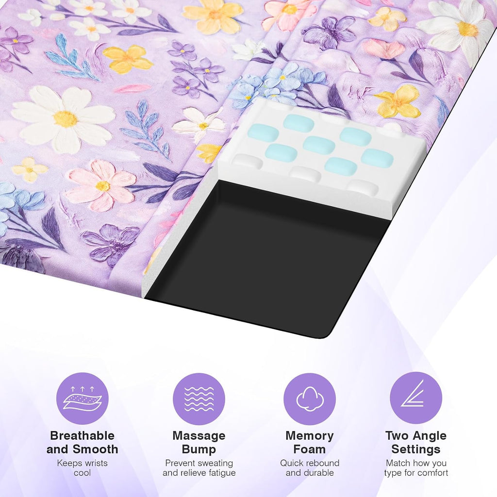 Ospelelf Keyboard Wrist Rest and Mouse Pad Set, Ergonomic Memory Foam Wrist Support, Aesthetic Desk Accessories for Office, Home & Gaming, Relief for Carpal Tunnel & Wrist Pain, Purple Floral