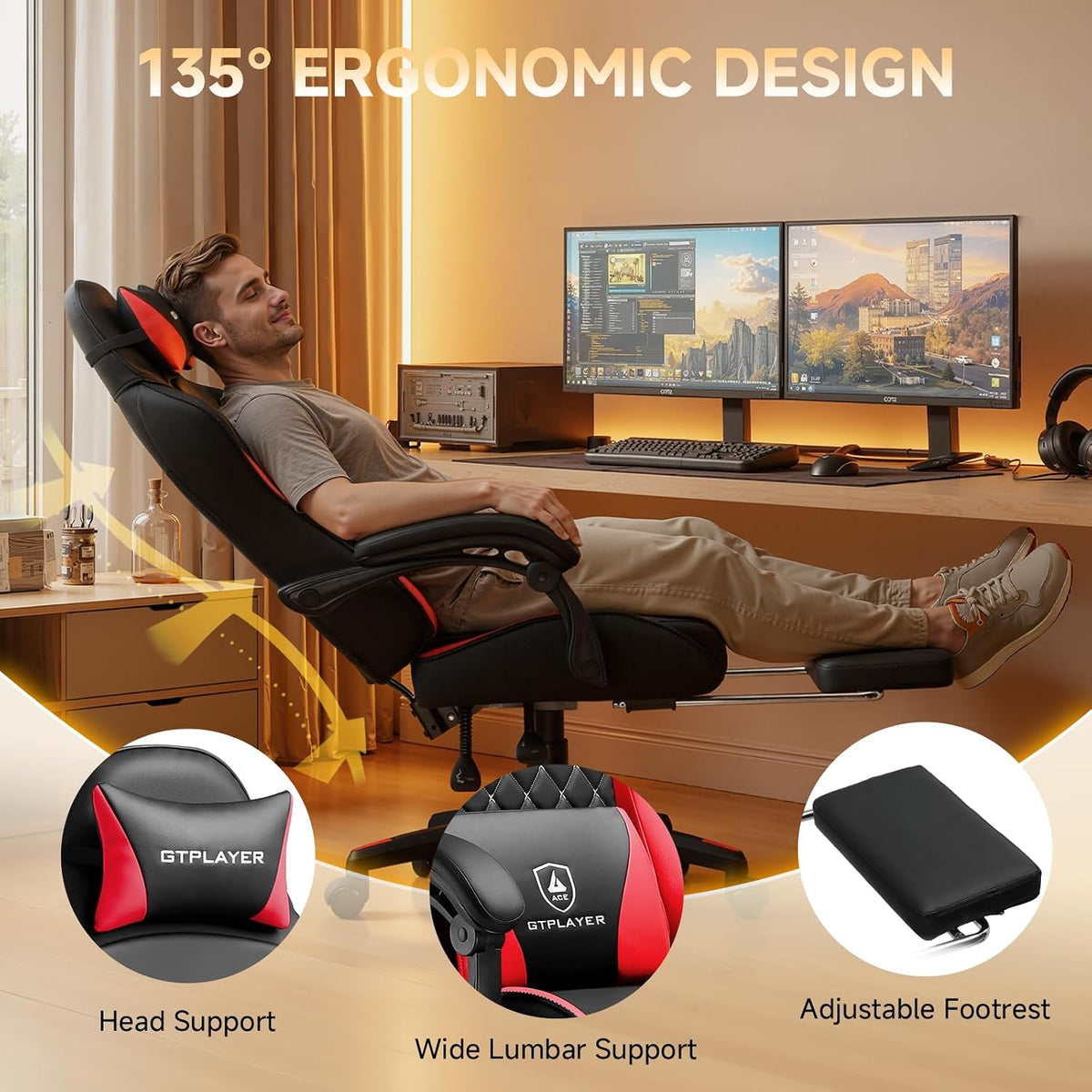 GTPLAYER Gaming Chair, High Back Leather Computer Gaming Chair with Footrest,...