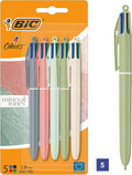 BIC 4 Colours Mineral Ballpoint Pen Medium Tip (1.00mm) - Assorted Barrel Colours Pack of 5