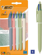 BIC 4 Colours Mineral Ballpoint Pen Medium Tip (1.00mm) - Assorted Barrel Colours Pack of 5