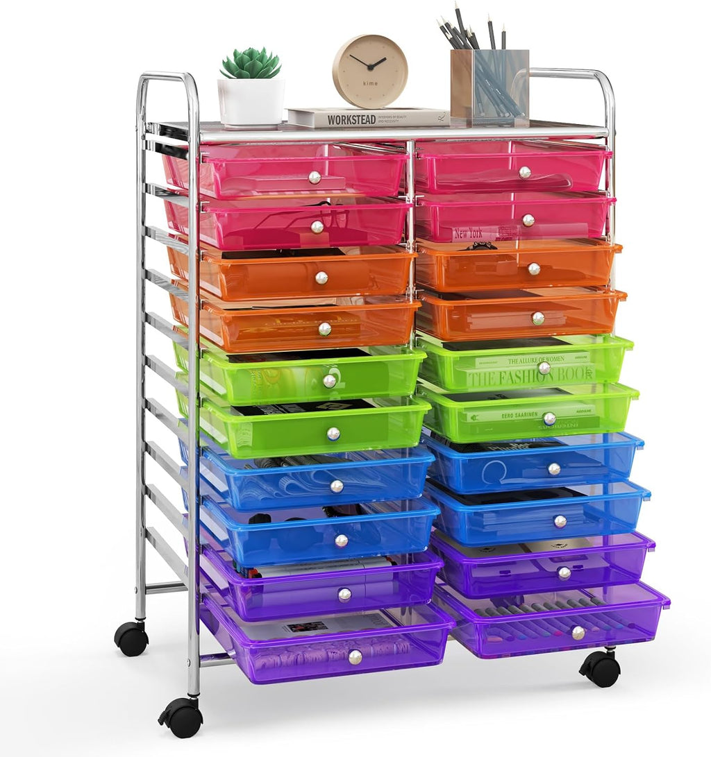 Happygrill 20-Drawer Organizer Cart Tools, Mobile Utility Storage Cart