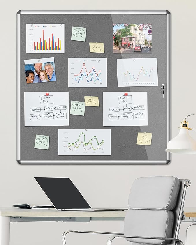 Mifuro 38"x38" Enclosed Bulletin Board, Lockable Weather-Resistant Aluminum - Image 2
