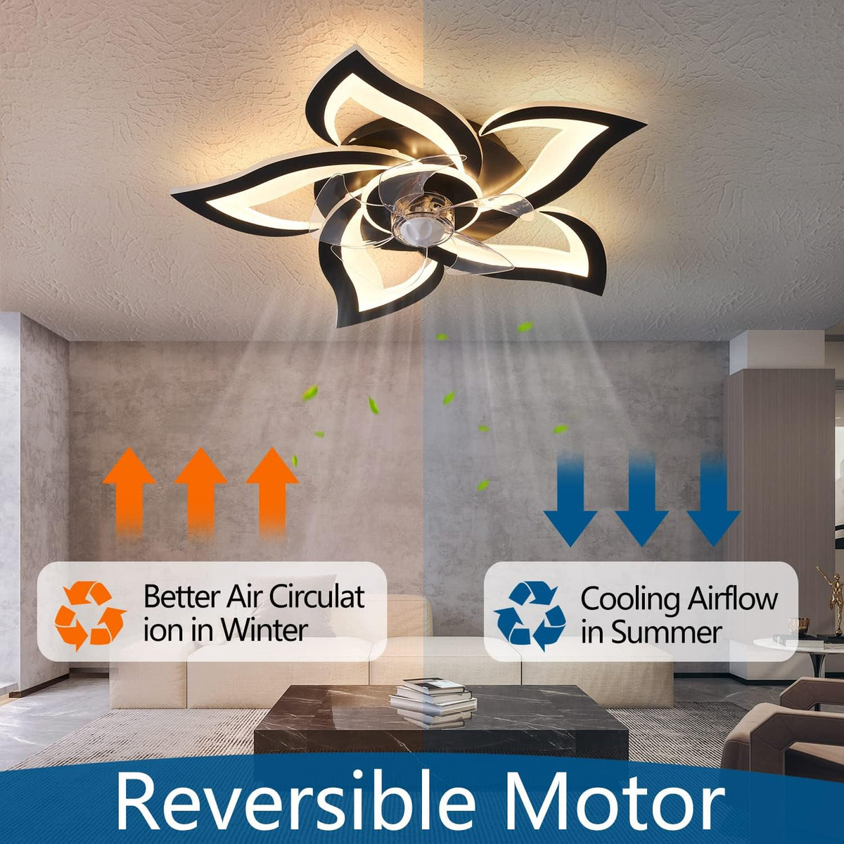 dalouguan 24" black flower ceiling fan with lights shown in use