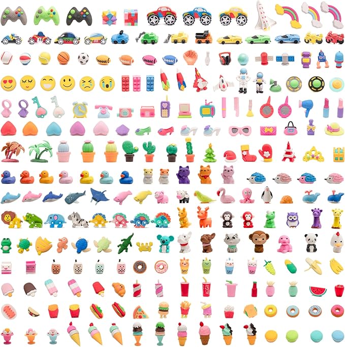 CLOCK KING 240pcs 3D Cute Kids Erasers, Random Desktop Pet Toys Gifts, by CLOCKKING