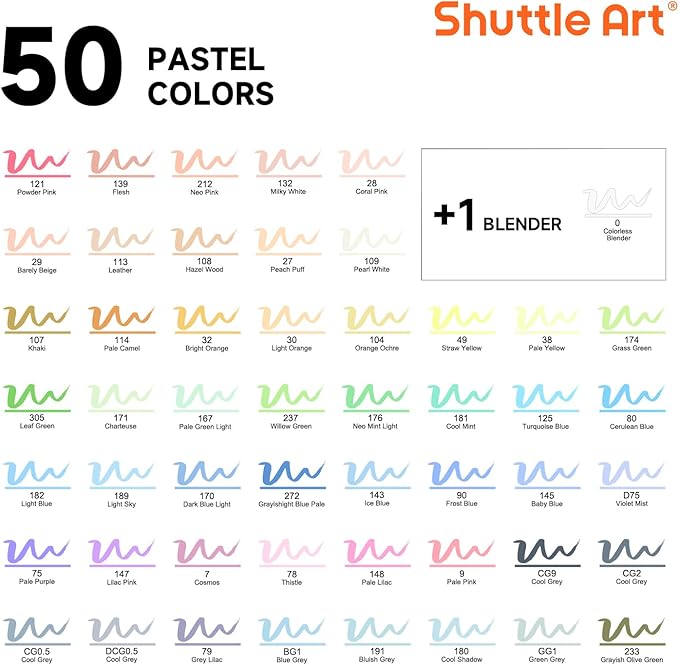 Shuttle Art Pastel Alcohol Markers Brush tip, Dual Tip Brush & Fine Tip Art - Image 3