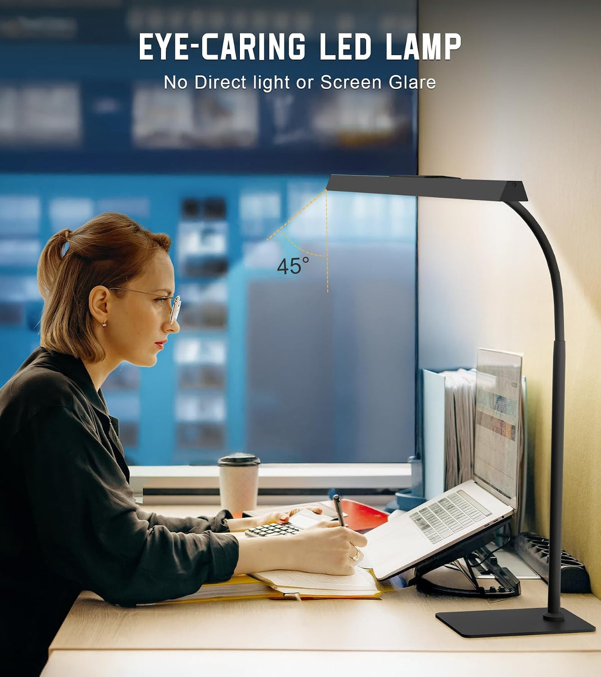 led desk lamp for home office with base, close-up detail
