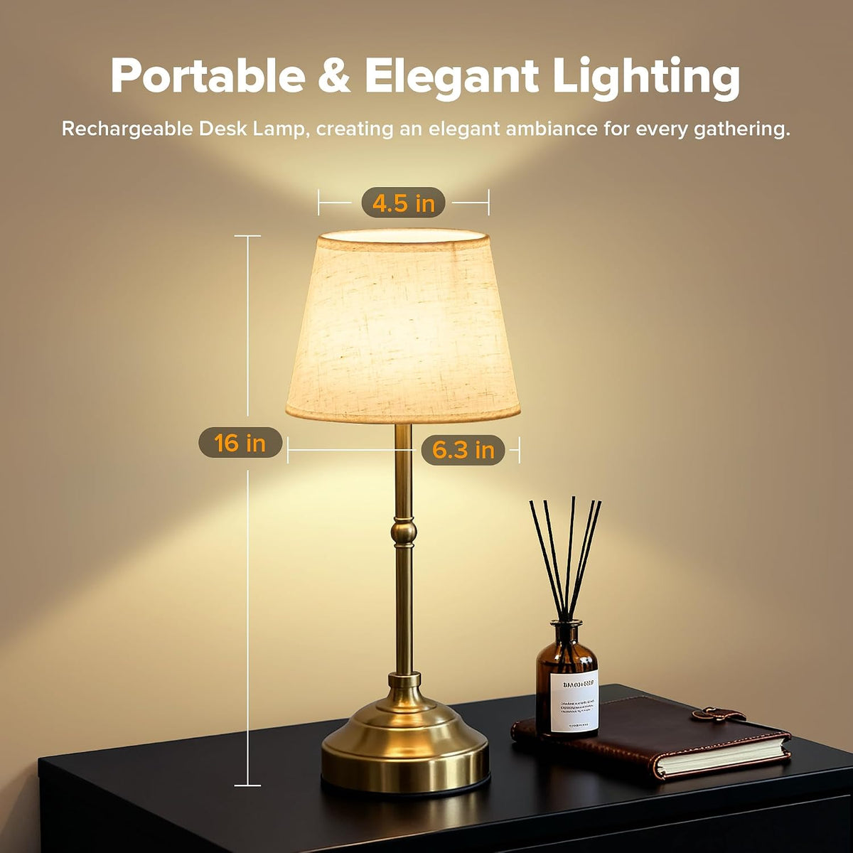 2 Pack Cordless Table Lamp, Rechargeable Desk Lamp with Fabric Shade, Battery...